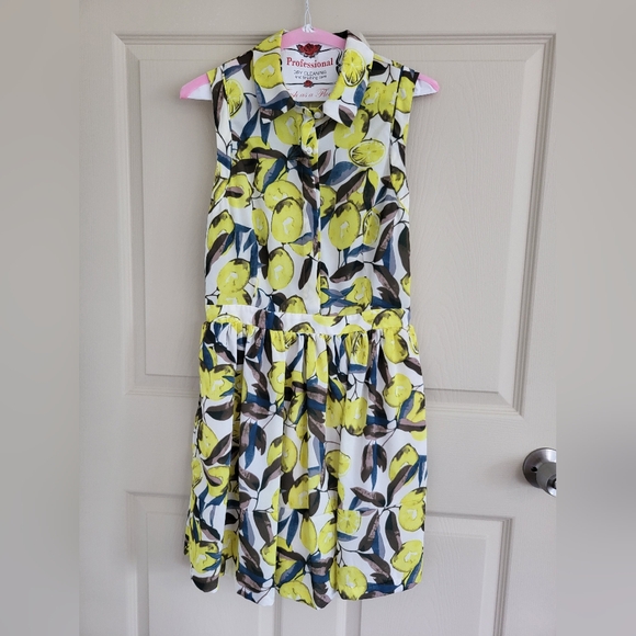 Elodie Cottagecore Lemon Sleeveless Mini Dress w/Buttons & Collar, Size Small - Picture 2 of 15